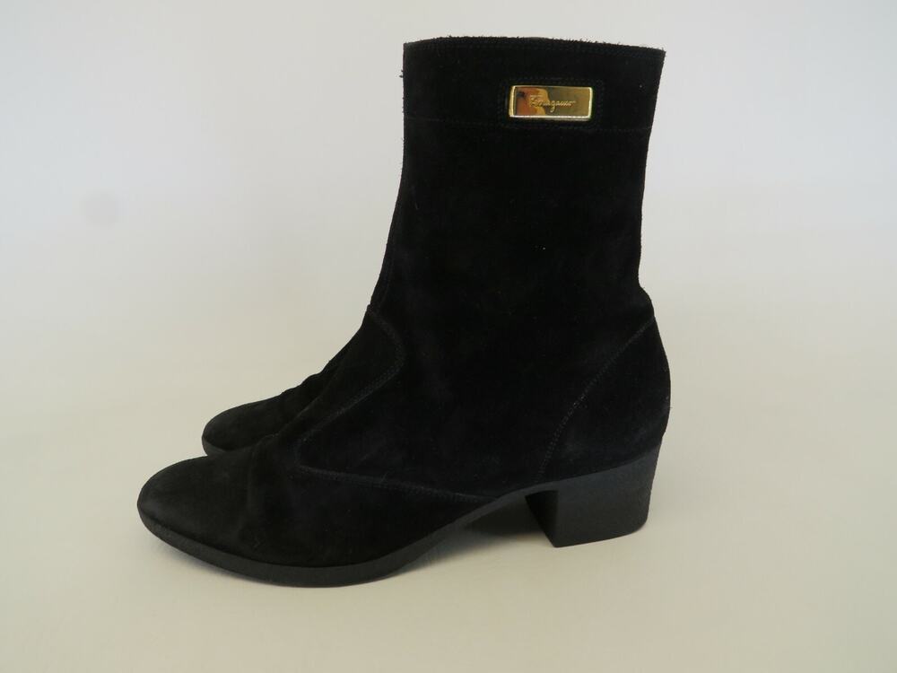 Salvatore Ferragamo Womens Size 7 AA Extra Narrow Width Black Suede Ankle Boots